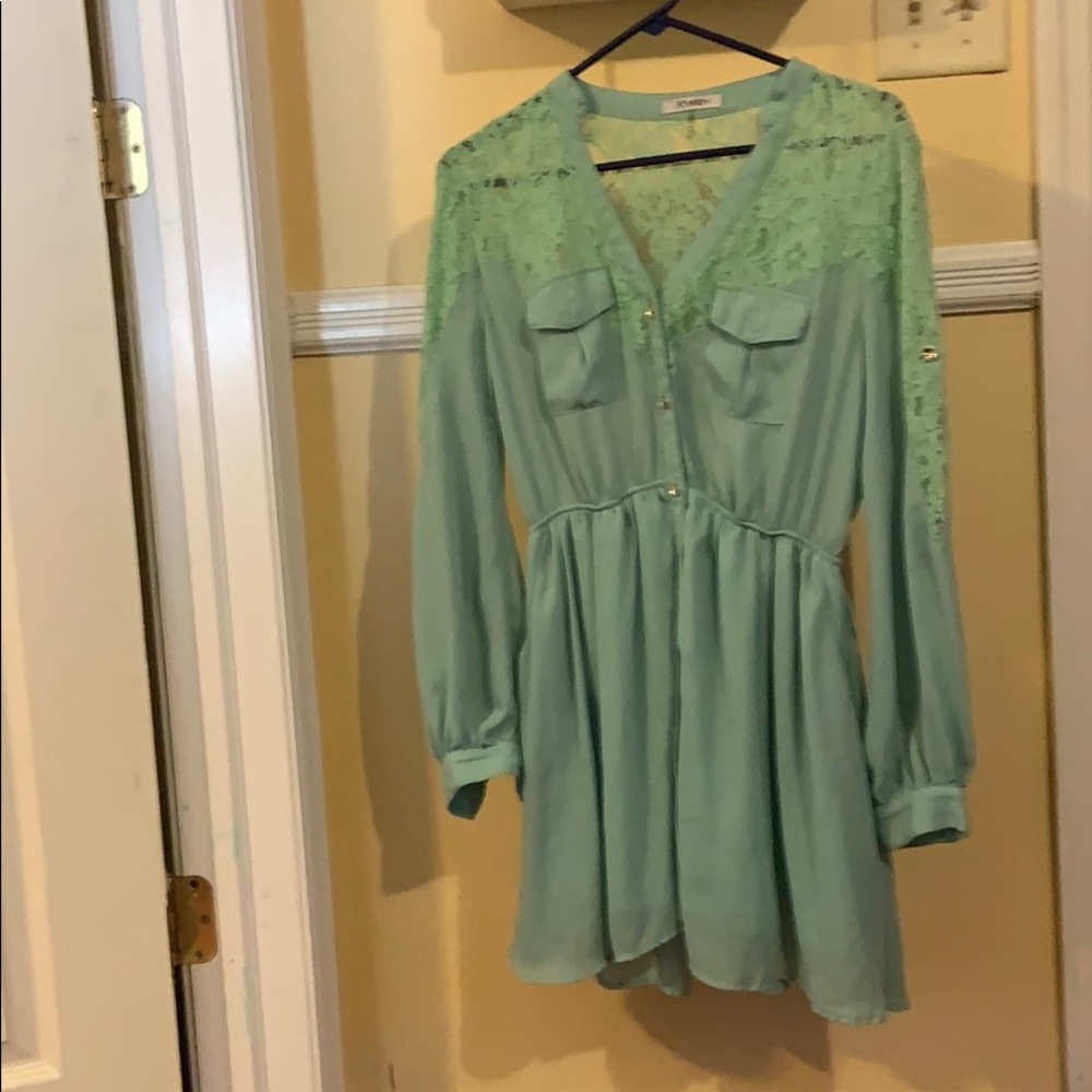 Beautiful turquoise lace button up dress